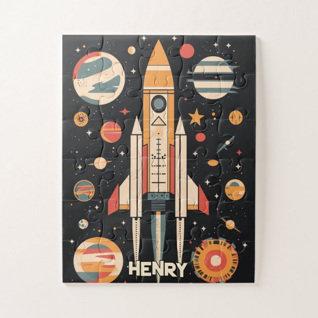 Quebra-cabeça Ilustração do Foguete de Espaço Retroativo (Vertical)