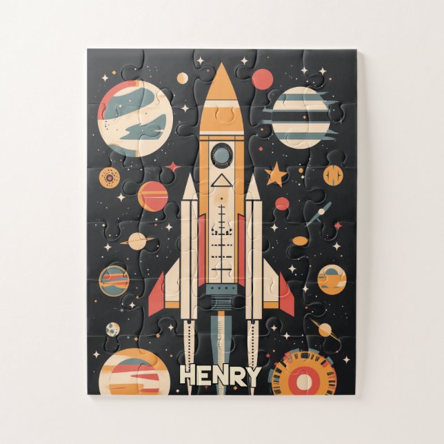 Quebra-cabeça Ilustração do Foguete de Espaço Retroativo (Vertical)