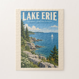 Quebra-cabeça Ilustração do Lago Erie Viagem Arte Vintage