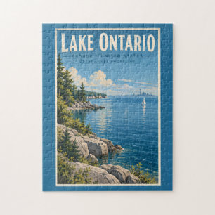 Quebra-cabeça Ilustração do Lago Ontário Arte de Viagem Vintage