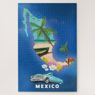 Quebra-cabeça Ilustração do mapa do México, pôster de viagem.