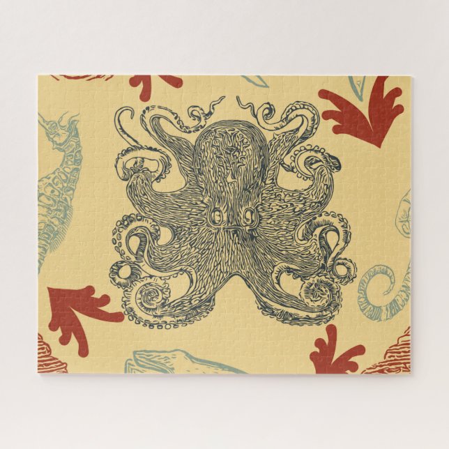 Quebra-cabeça Ilustração do Octopus Náutico Vintage (Horizontal)