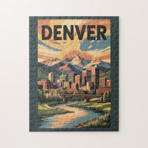 Quebra-cabeça Ilustração do pôr do sol em Denver Colorado Arte d