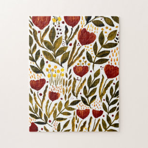 Quebra-cabeça Ilustração floral botânica laranja queimada