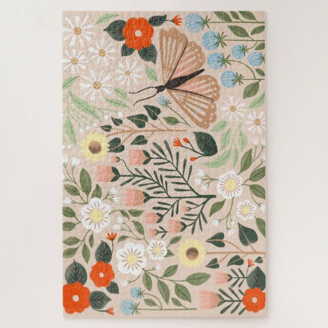 Quebra-cabeça Ilustração Floral Rustic Pink Brown Boho-Chic (Vertical)