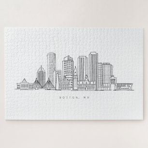 Quebra-cabeça Ilustração Minimalista do Horizonte de Boston