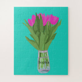 Quebra-cabeça Ilustração Moderna da Flor de Tulip bonito + Nome