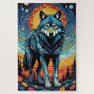 Quebra-cabeça Ilustração Mosaica Colorida do Lobo Majestoso