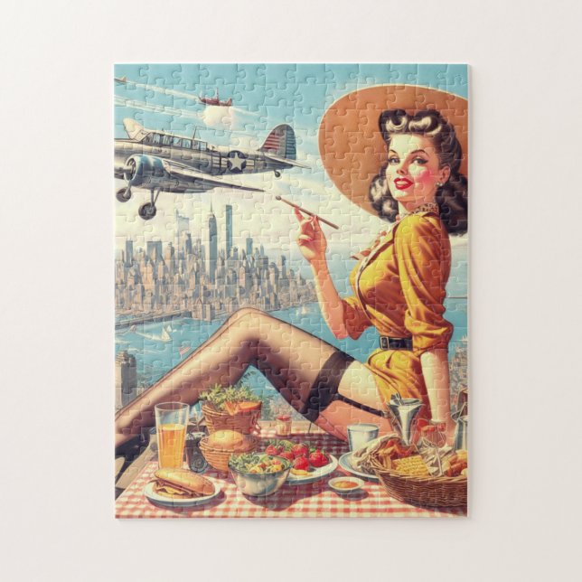 Quebra-cabeça Ilustração Pin-up do Avião Retro (Vertical)