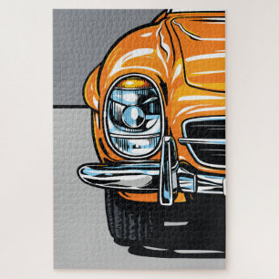 Quebra-cabeça Ilustração Pop Art de Carro Esportivo Laranja Retr