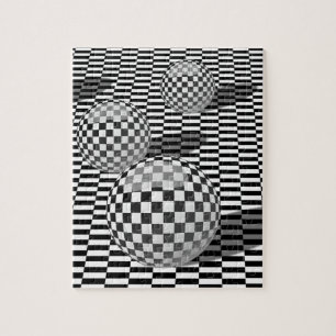 Quebra-cabeça Ilustração preto e branco com bolas em uma xadre
