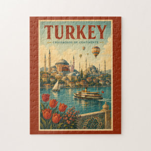 Quebra-cabeça Ilustração Retro da Mesquita Azul Hagia Sophia da