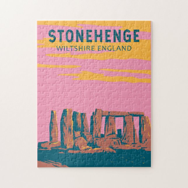 Quebra-cabeça Ilustração Retroativa de Viagem de Arte Stonehenge (Vertical)