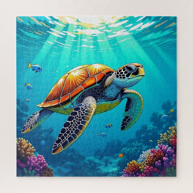 Quebra-cabeça Ilustração Submarina da Turtle do Mar Vibrante (Vertical)