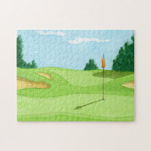 Quebra-cabeça Ilustração Verde do Curso de Golfe