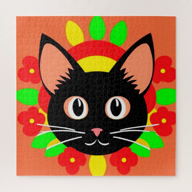 Quebra-cabeça Ilustração Vibrante de Rosto de Gato Fofo (Vertical)