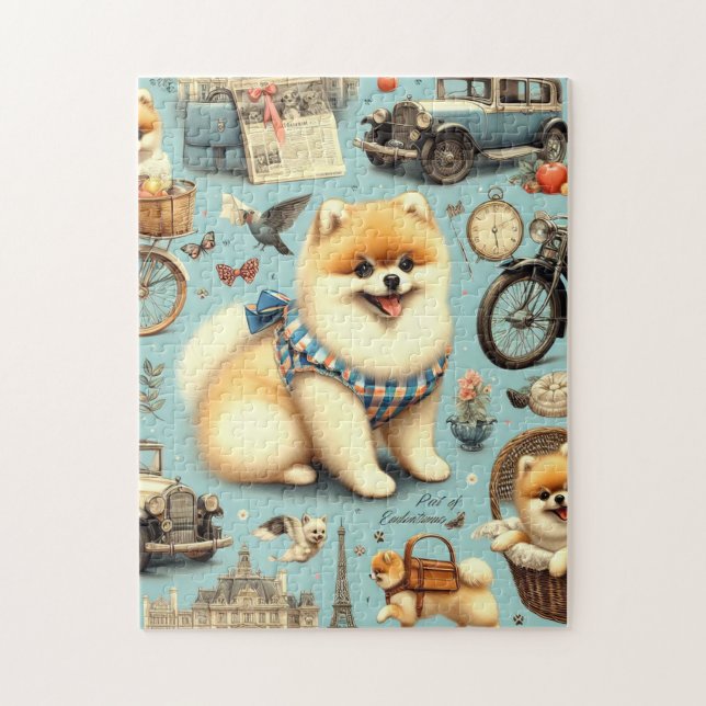 Quebra-cabeça Ilustração Vintage Pomeranian Sem Costura (Vertical)