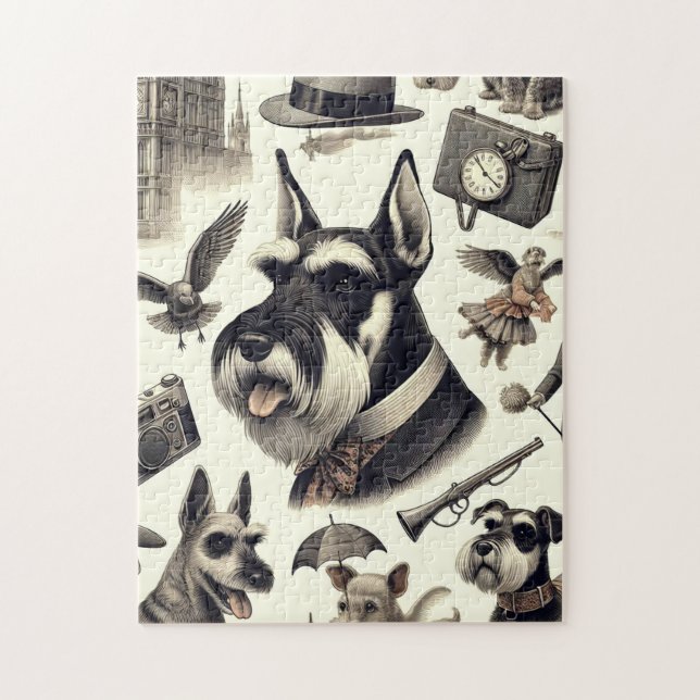 Quebra-cabeça Ilustração Vintage Schnauzer (Vertical)
