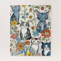 Ilustrações de Gato Bonito com Flores Selvagens