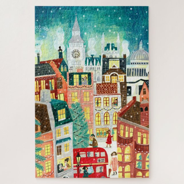 Quebra-cabeça Ilustrativa cidade de Londres na neve Natal Hol (Vertical)