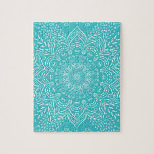 Quebra-cabeça Imagem Azul Teal Vibrante de Arte Boho Mandala