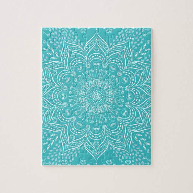 Quebra-cabeça Imagem Azul Teal Vibrante de Arte Boho Mandala (Vertical)