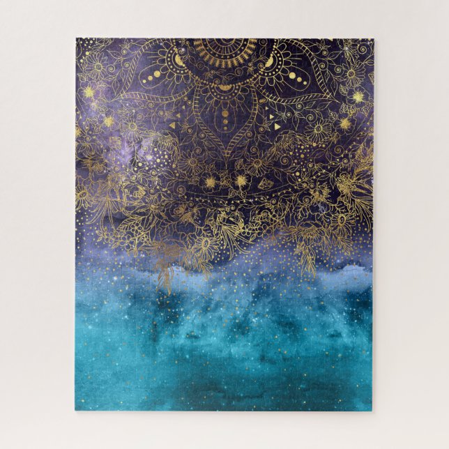 Quebra-cabeça Imagem floral Dourado da mandala e dos confetes (Vertical)