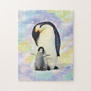 Quebra-cabeça Imperador Pinguim com Pintinho de Bebê
