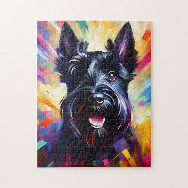 Quebra-cabeça Impressão Acrílica de Cachorro Preto da Raça Scott (Vertical)