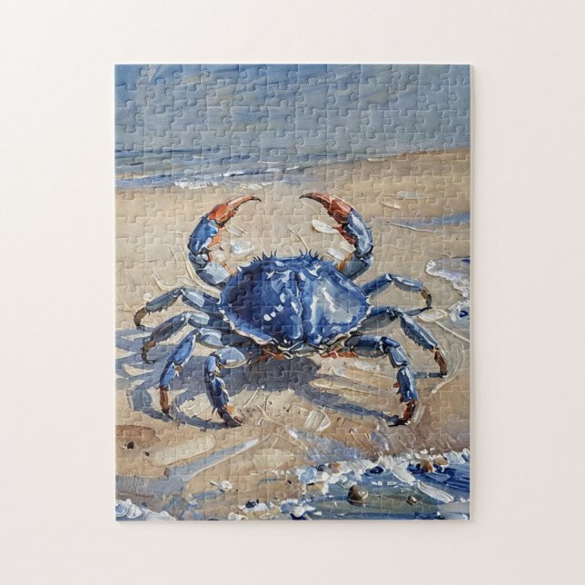 Quebra-cabeça Impressão Artística a Óleo de um Caranguejo Azul (Vertical)