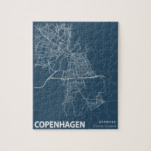 Quebra-cabeça Impressão Azul da Linha de Mapa de Copenhaga