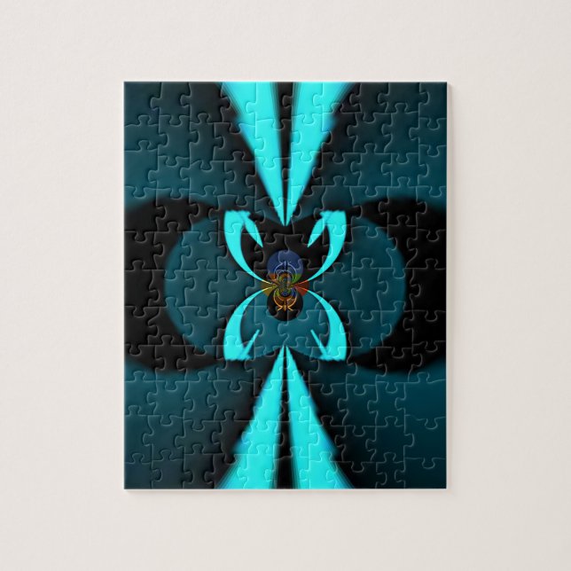Quebra-cabeça Impressão de Arte Abstrata Ciano e Preto (Vertical)