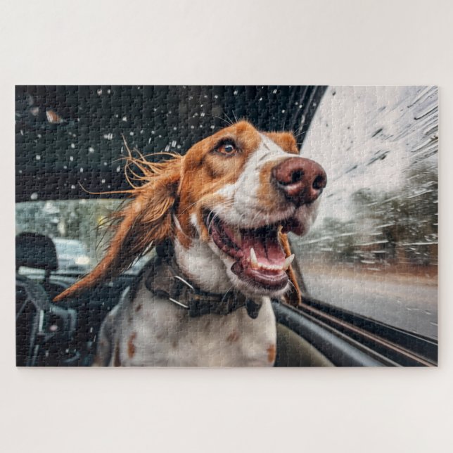 Quebra-cabeça Impressão de Arte de Cachorro Animado em Carro Chu (Horizontal)