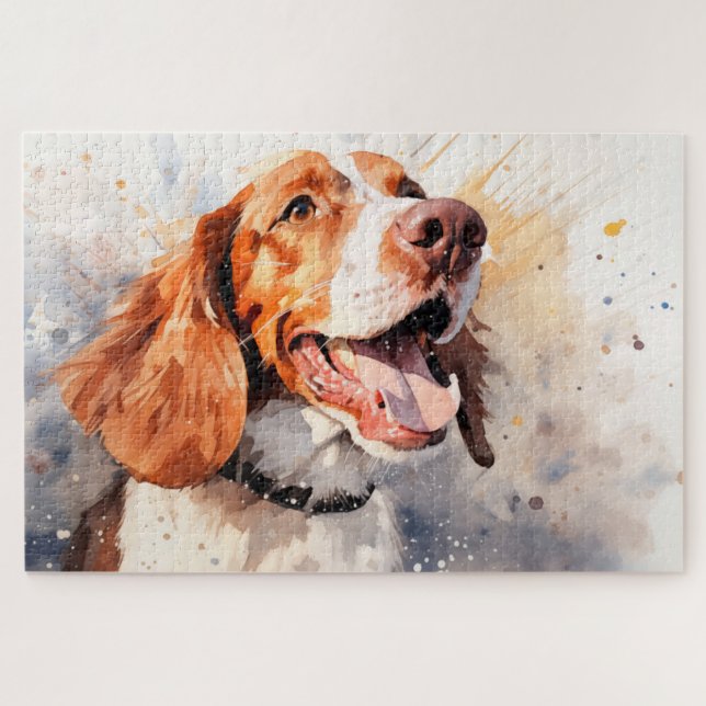 Quebra-cabeça Impressão de Arte de Cachorro em Aquarela Feliz (Horizontal)
