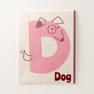 Quebra-cabeça Impressão de Arte de Letra "D" Cachorro Fofa Alfab