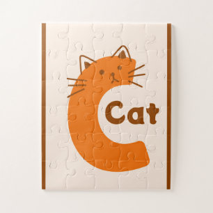 Quebra-cabeça Impressão de Arte do Alfabeto com Gato da Letra "C