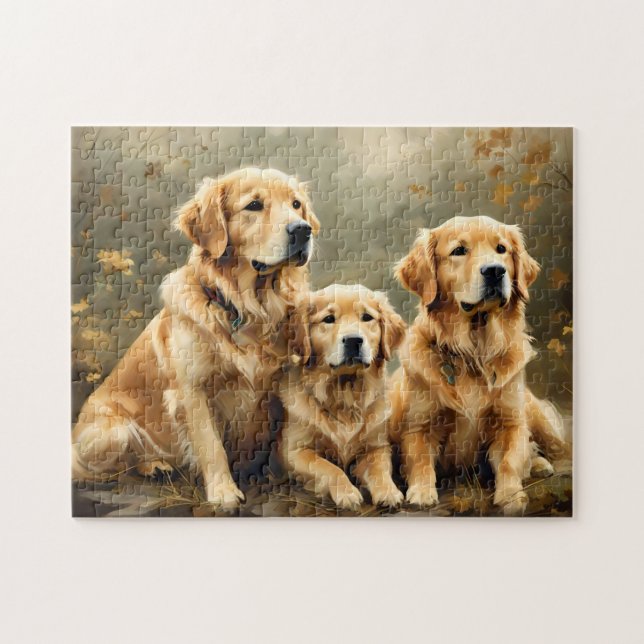 Quebra-cabeça Impressão de Cães Golden Retriever Vintage (Horizontal)