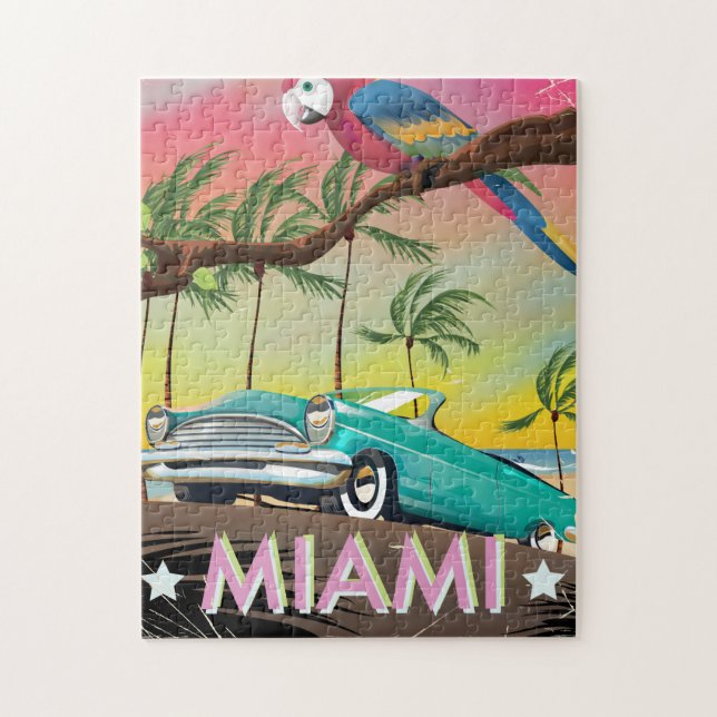 Quebra-cabeça Impressão de viagem retrô vintage de Miami (Vertical)