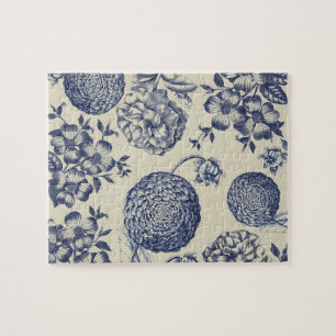 Quebra-cabeça Impressão Flor Azul Antiquado Floral
