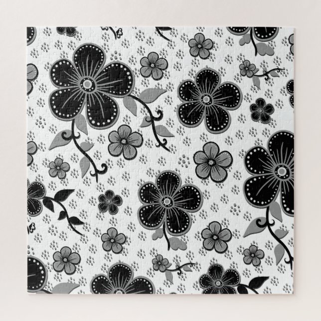 Quebra-cabeça Impressão Floral Preta e Branca (Vertical)