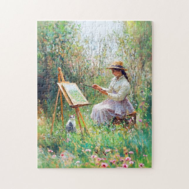 Quebra-cabeça Impressionista Pintura de Óleo de Gato ao Lado do  (Vertical)