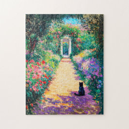Quebra-cabeça Impressionista Pintura de Óleo de Gato em Linha Fl
