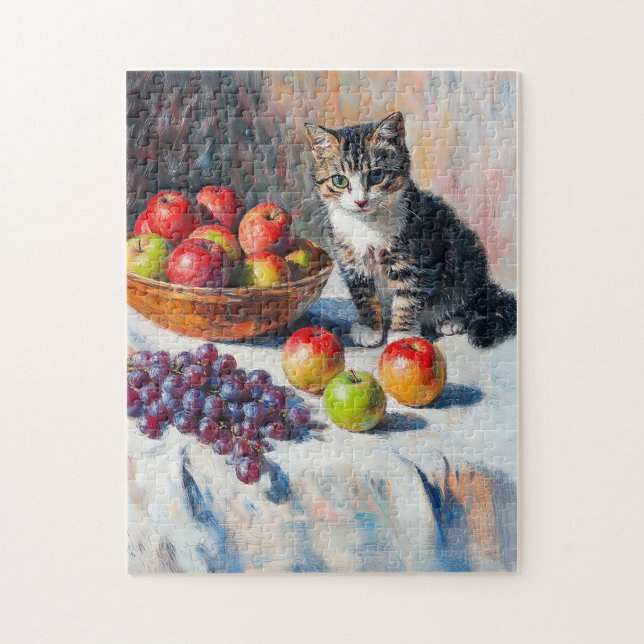 Quebra-cabeça Impressionista Pintura de Óleo de Gato em Vida Est (Vertical)