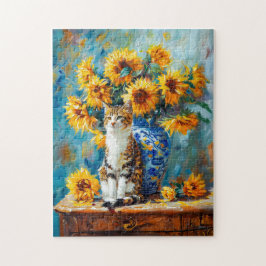 Quebra-cabeça Impressionista Pintura de Óleo de Gato por Girasso