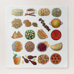 Quebra-cabeça Indian Foods Dishes Cuisine of India Illustration