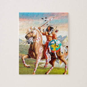 Quebra-cabeça Indianos americanos Brave no cavalo