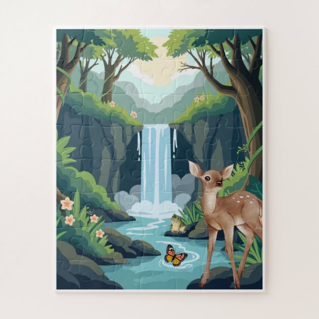 Quebra-cabeça Infantil Floresta com Cervo Fofo e C (Vertical)