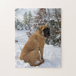 Quebra-cabeça inglês da foto da pose neve" do cão