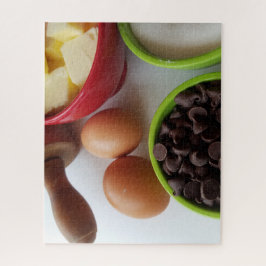 Quebra-cabeça ingredientes de panificação com pedaços de chocola