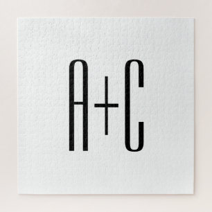 Quebra-cabeça Iniciais de Casais Modernos Elegantes Branco e P